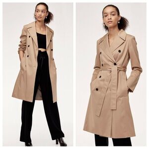 Babaton Modern Oliver Trench in Tawny Coat Jacket Belted Buttons Khaki Aritzia